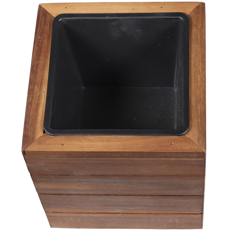 plastic planter liners square Sunnydaze Indoor/Outdoor Square Acacia Wood Planter Box with Plastic Liner - 3pk