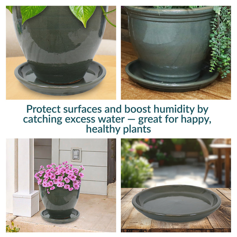 Sunnydaze Set of 4 Glazed Ceramic Planter Saucers