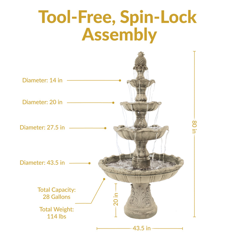 Sunnydaze 4-Tier Grand Courtyard Outdoor Water Fountain - 80