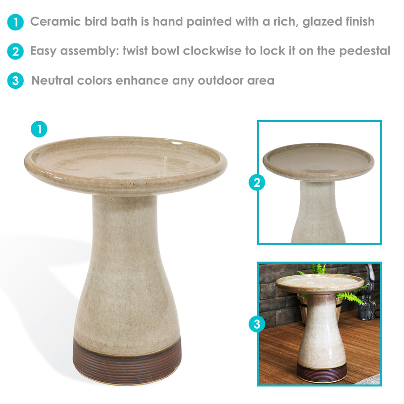 Sunnydaze Glazed Ceramic Duo-Tone Outdoor Bird Bath