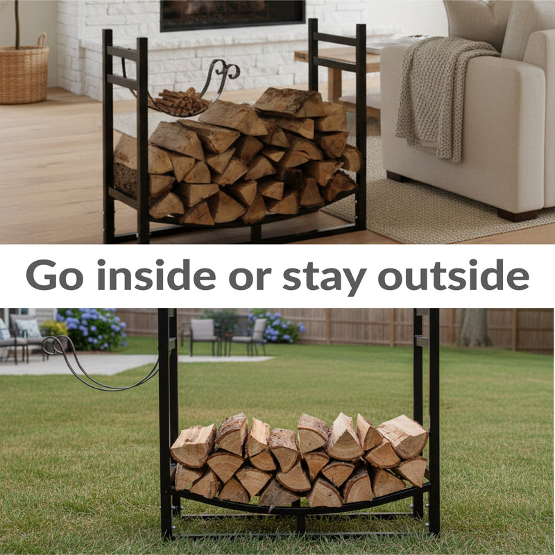 Sunnydaze Outdoor Log Storage Rack with Kindling Holder