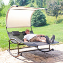 Sunnydaze Chaise Rocking Lounge Chair with Canopy and Pillows - Black