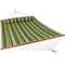 Sunnydaze Quilted Fabric Double Hammock with Pillow & Spreader Bars - Melon Stripe