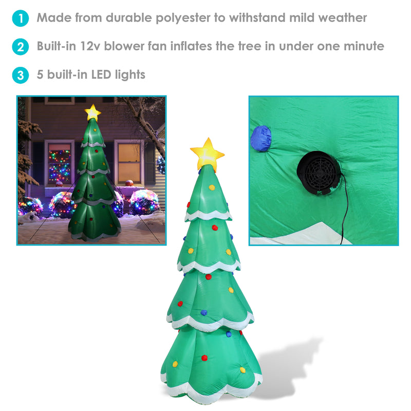 Sunnydaze Pre-Lit Christmas Tree Inflatable Yard Decoration - 9.5' H