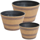 Sunnydaze Resin Rustic Cask Outdoor Planter - Set of 3