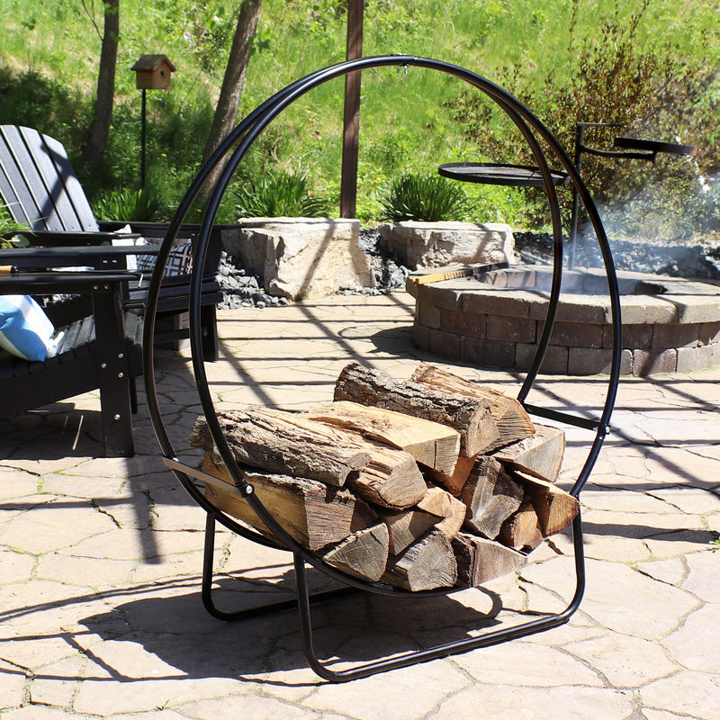 Sunnydaze Firewood Log Hoop Rack with Cover