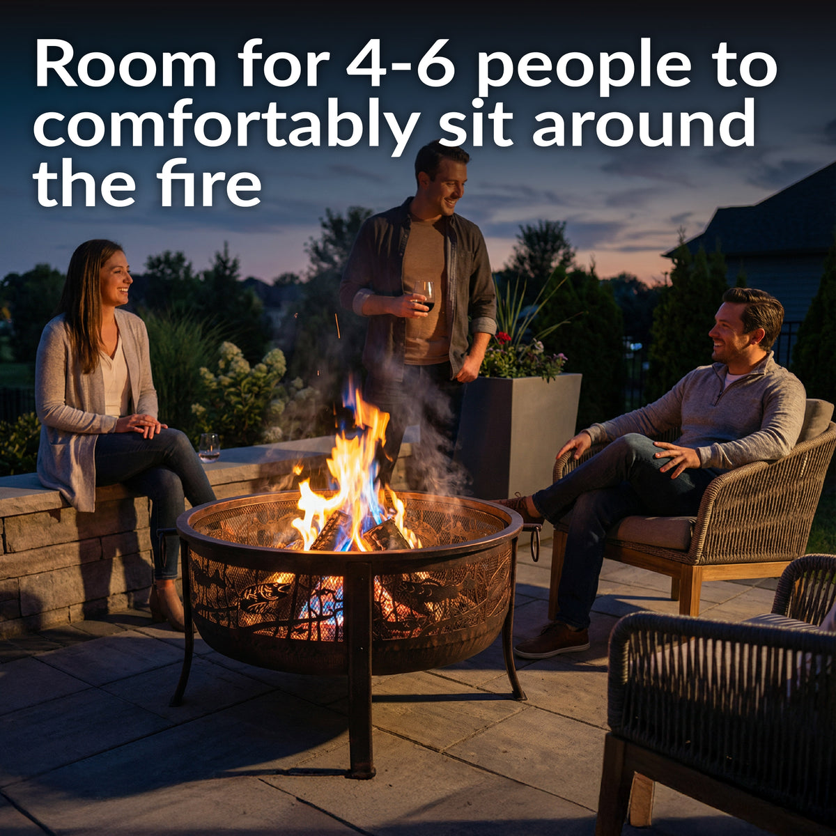 Sunnydaze Northwoods Fishing Fire Pit with Spark Screen - 30