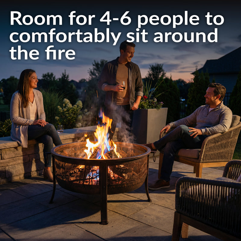 Sunnydaze Northwoods Fishing Fire Pit with Spark Screen - 30