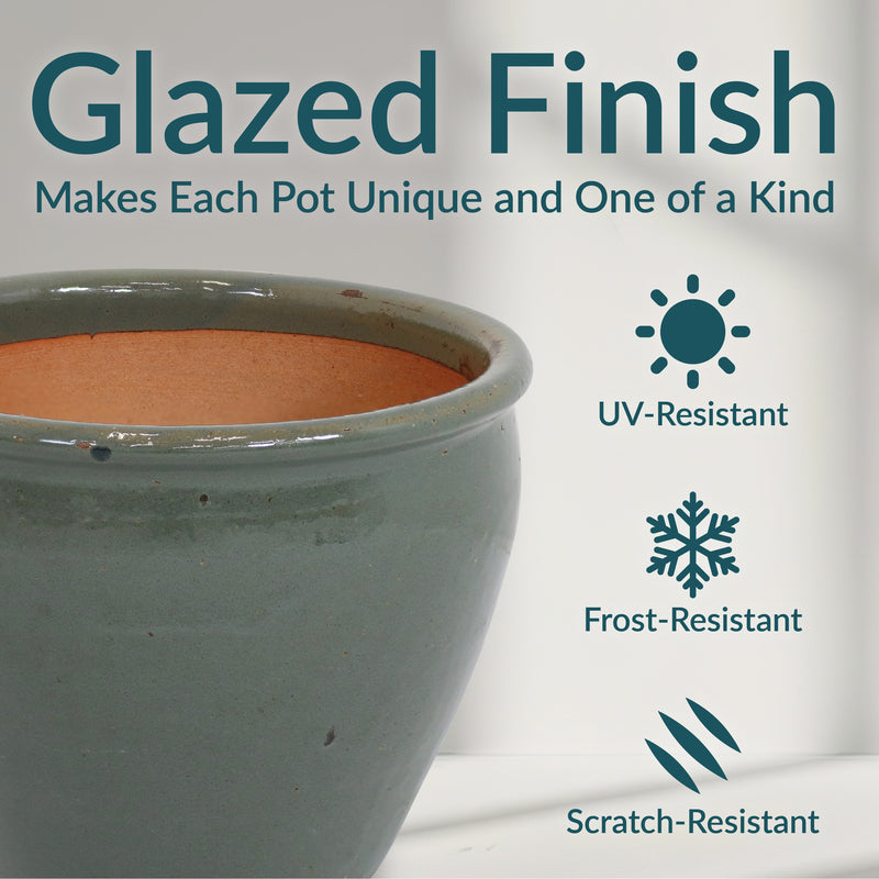 Sunnydaze Chalet High-Fired Glazed Ceramic Planter - 14.5"