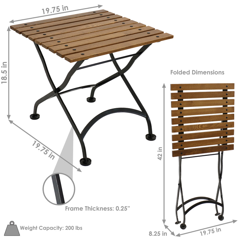 Sunnydaze European Chestnut Wood Folding Square Side Table - 20" - Brown