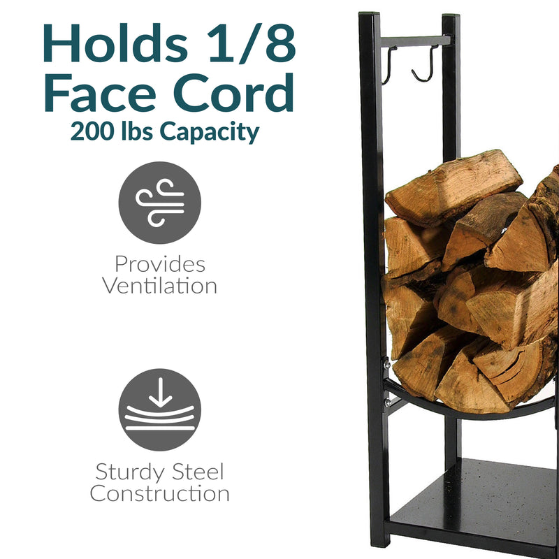 Sunnydaze Outdoor Firewood Storage Rack with Tool Holders