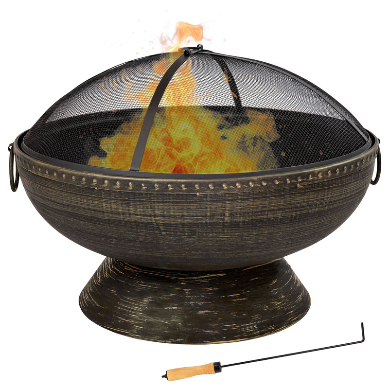 Sunnydaze 30" Royal Outdoor Steel Fire Pit with Spark Screen and Poker