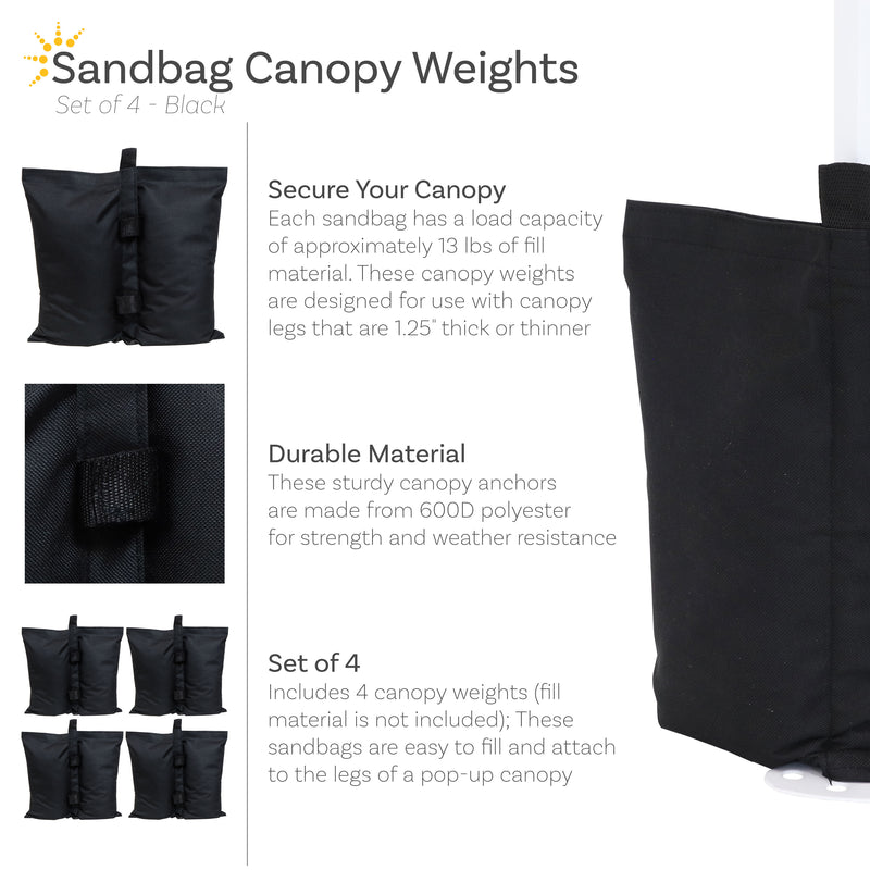 Sunnydaze Polyester Sandbag Canopy Weights - Set of 4 - Black