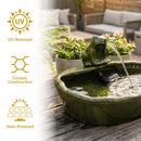 Sunnydaze Green Glazed Ceramic Solar Water Fountain - Frog