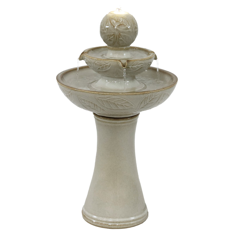 Sunnydaze Gentle Glow 2-Tier Ceramic Outdoor Fountain with LED Lights