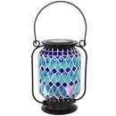 Sunnydaze Cool Blue Mosaic Glass Solar LED Lantern - 8.5-Inch