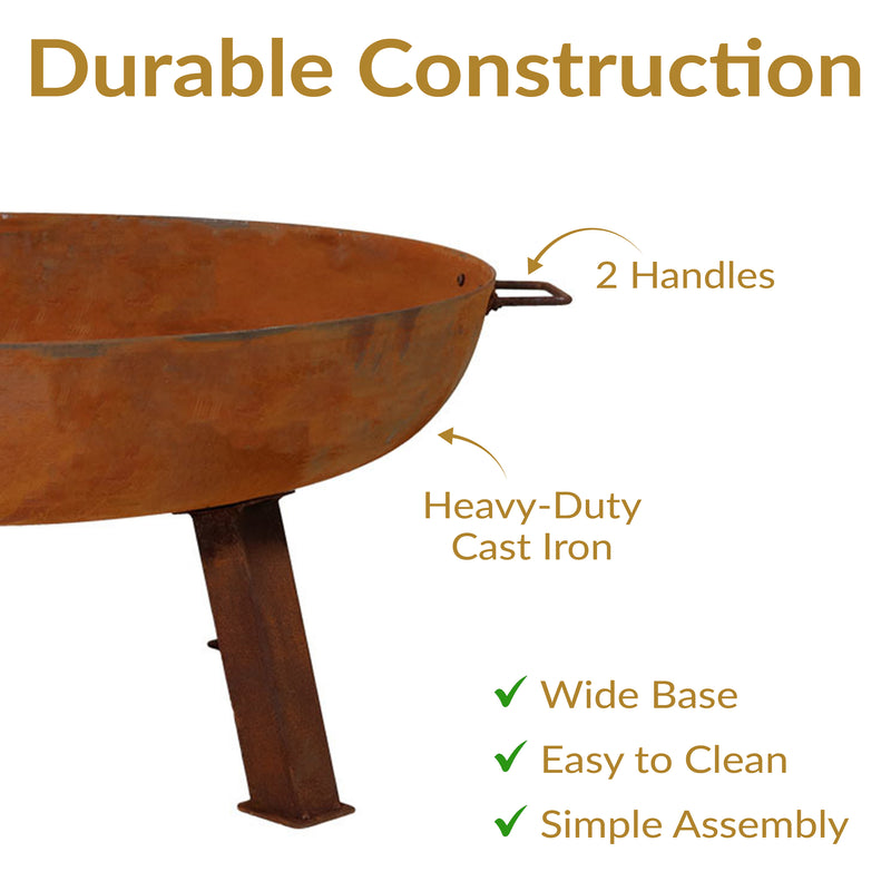Sunnydaze Rustic Cast Iron Fire Pit Bowl with Stand