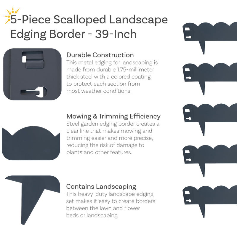 Sunnydaze Scalloped Metal Landscape Edging - Set of 5 - 41.75" Sections