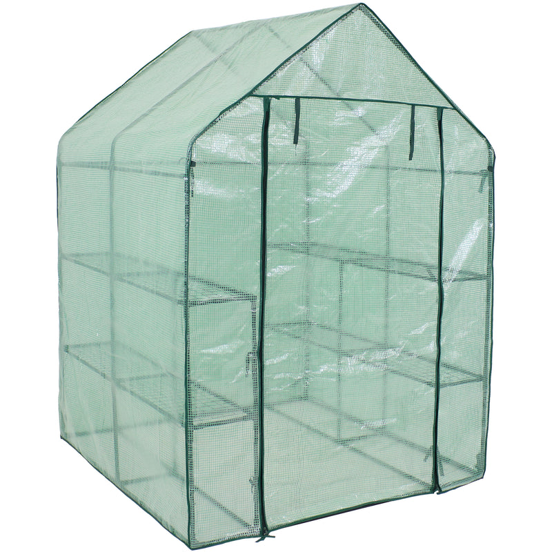 Sunnydaze Grandeur Walk-In Greenhouse with 4 Shelves for Outdoors - Green