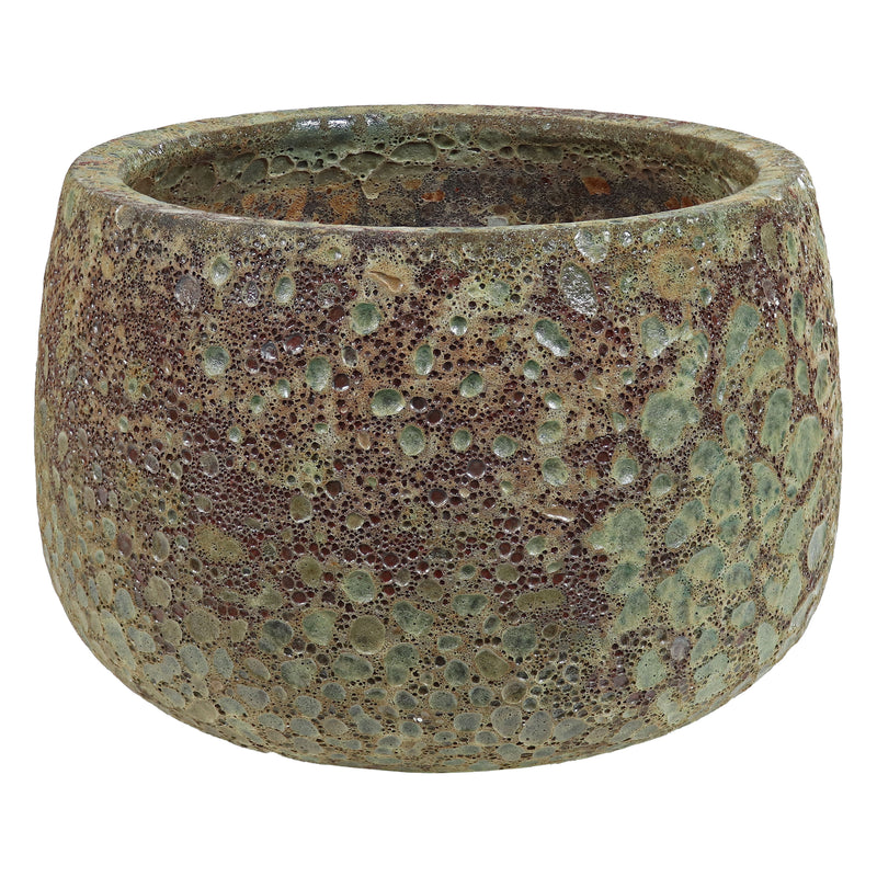 distressed planter pot Sunnydaze Round Lava Finish Ceramic Planter - Green Distressed Ceramic