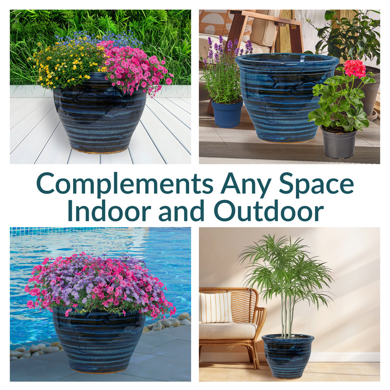 Sunnydaze Studio Glazed Ceramic Planter with Drainage Holes