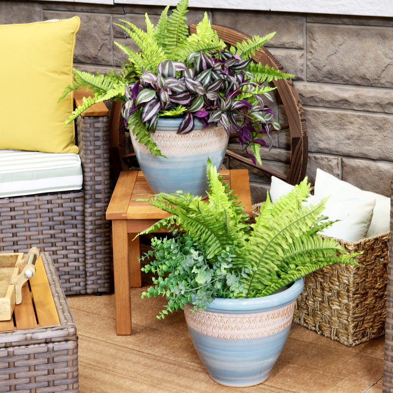 Sunnydaze Set of 2 Indoor/Outdoor Purlieu Ceramic Planters - 12"