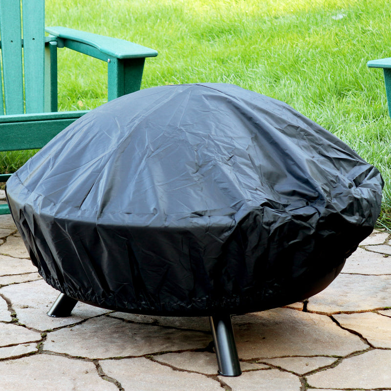 Sunnydaze Black Crossweave Wood Fire Pit with Cover, Spark Screen, Grate, and Poker