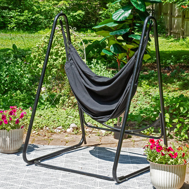 Sunnydaze Patio Hammock Chair with Stand for Outside - Steel A-Frame - Black