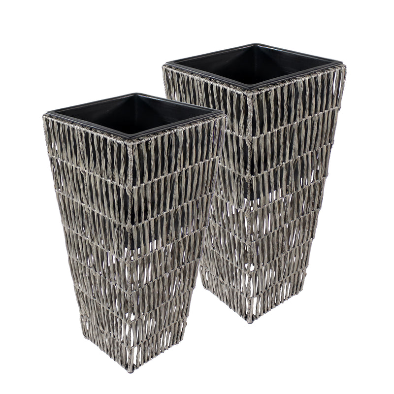 Sunnydaze Hyacinth Outdoor Poly-Wicker Planters - Set of 2