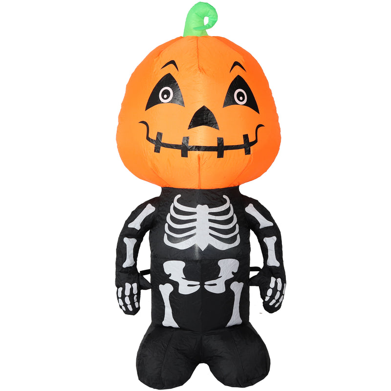 Front facing view of the black skeleton with pumpkin head inflatable. 