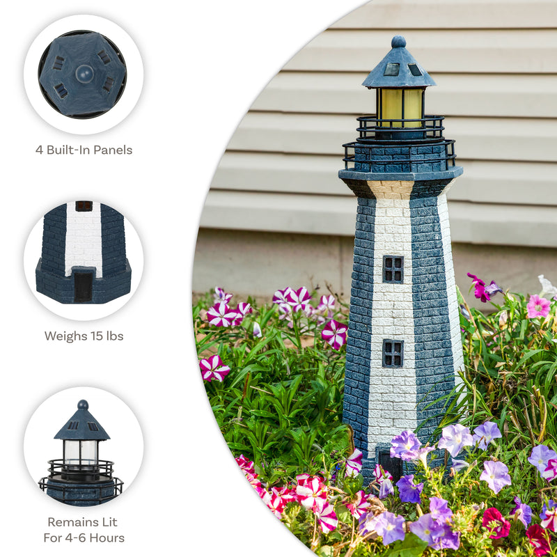 Sunnydaze Solar Striped LED Lighthouse Outdoor Decor - 36"