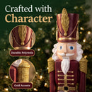 Kristoff Christmas Nutcracker shown in a festive holiday setting, highlighting durable polyresin construction and decorative gold accents on the hat and shoulders.