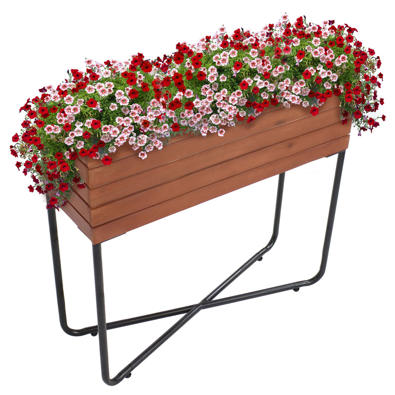 Sunnydaze Slatted Acacia Wood Raised Garden Bed with Legs with Oil-Stained Finish