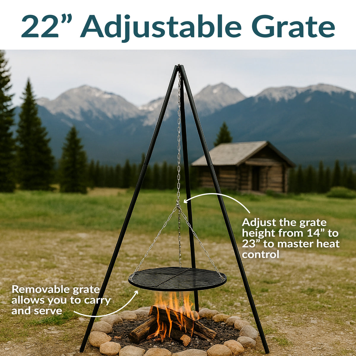 d*7様 bonfire go outside x MMF コラボ　Foot T Sunnydaze Campfire Tripod with Grill Grate