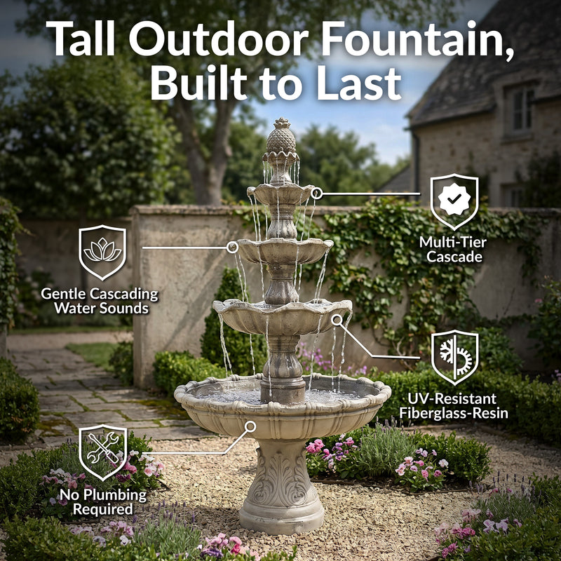 Sunnydaze 4-Tier Grand Courtyard Outdoor Water Fountain - 80