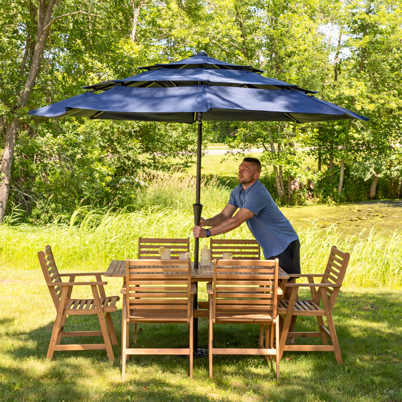 Sunnydaze Hatteras 7-Piece Outdoor Dining Set with Umbrella Hole - Patio Dining Set for 6