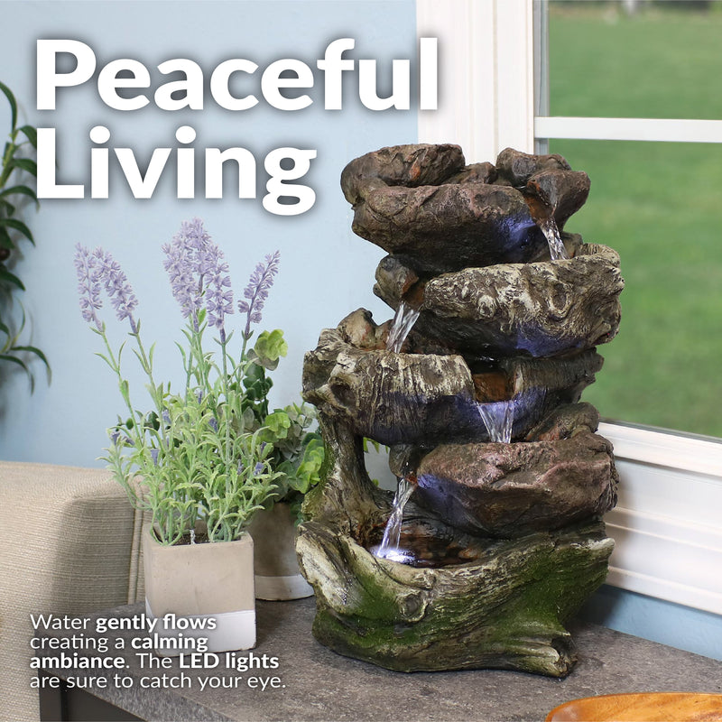 Sunnydaze 5-Step Rock Falls Tabletop Water Fountain with LED Lights - 14"