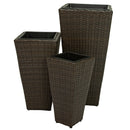 Sunnydaze Polyrattan Square Tall Wicker Planters - Set of 3