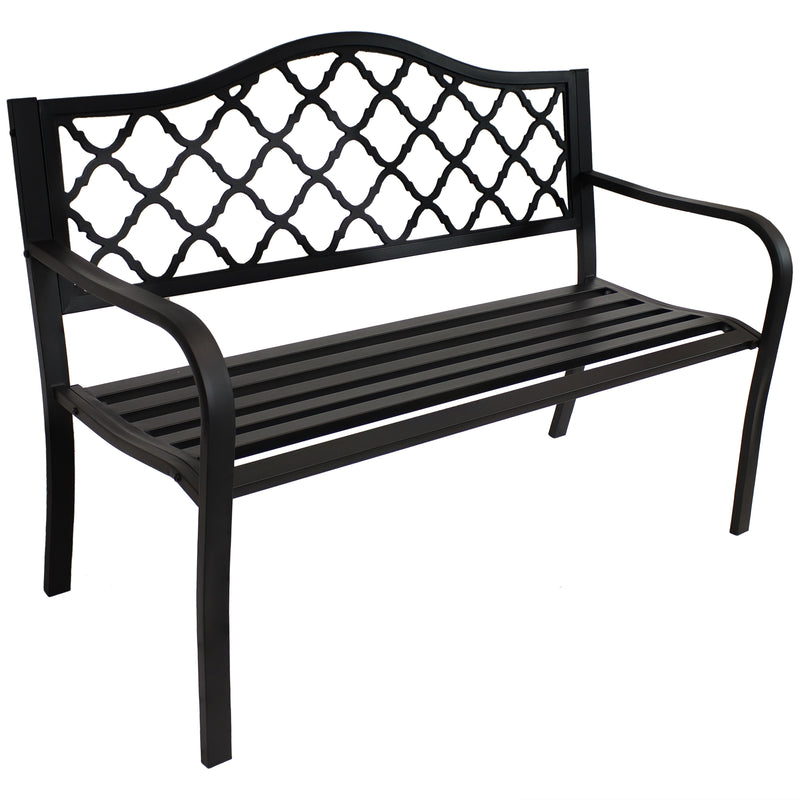 Sunnydaze 50-Inch Outdoor Black Cast Iron Lattice Patio Bench