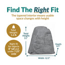 Flat-Top Artificial Garden Rock + Stakes dimension diagram showing the artificial boulder measuring 12.5 inches wide by 8.5 inches deep by 11 inches high and weighing 1.6 pounds. The included stakes each measure 1 inch wide by 12 inches high.