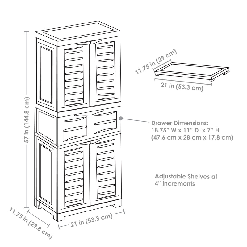 Sunnydaze Plastic Garage Storage Cabinet with 2 Adjustable Shelves - Gray