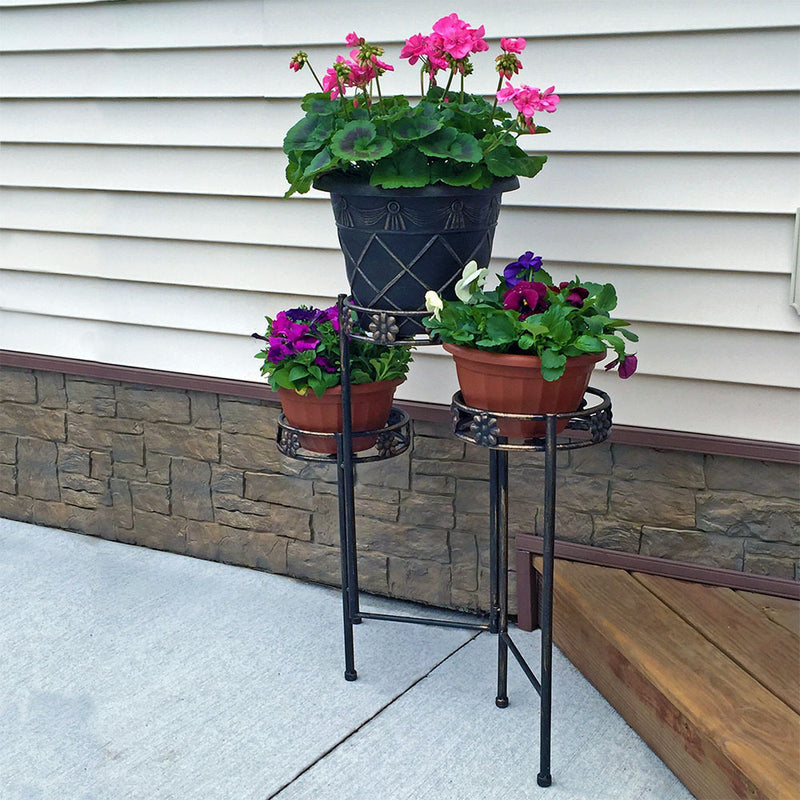 folding plant hanger Sunnydaze 3-Tiered Folding Metal Indoor-Outdoor Plant Stand