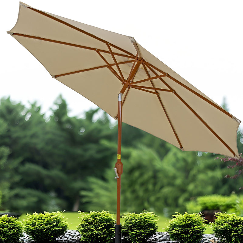 8.5 ft patio umbrella AMMSUN 8.5ft Tassel Macrame Fringe Wood Pole with Pulley Lift, Natural White Crafted with sun Sunnydaze 8.5 ft Patio Umbrella