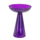 Glass Pedestal Bird Bath in purple featuring a wide, shallow purple glass bowl and tapered solid purple glass pedestal.