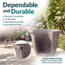 Light gray double-walled Sunnydaze Anjelica planter on a patio, highlighting its durable construction and root insulation.