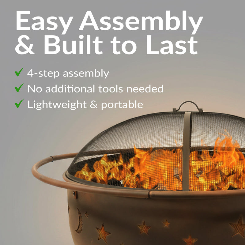 Sunnydaze 42" Large Cosmic Fire Pit with Moon and Stars Design