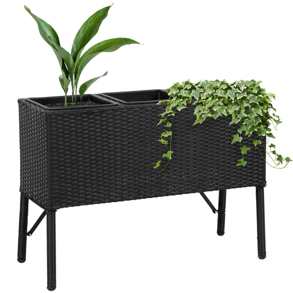 Sunnydaze 3-Section Wicker Raised Planter Box - Black