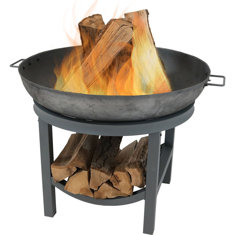 Sunnydaze 30-Inch Cast Iron Fire Pit with Built-In Log Rack