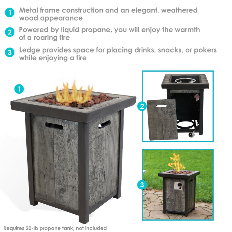 Sunnydaze Outdoor Propane Gas Fire Pit Table with Weathered Wood Look - 25"