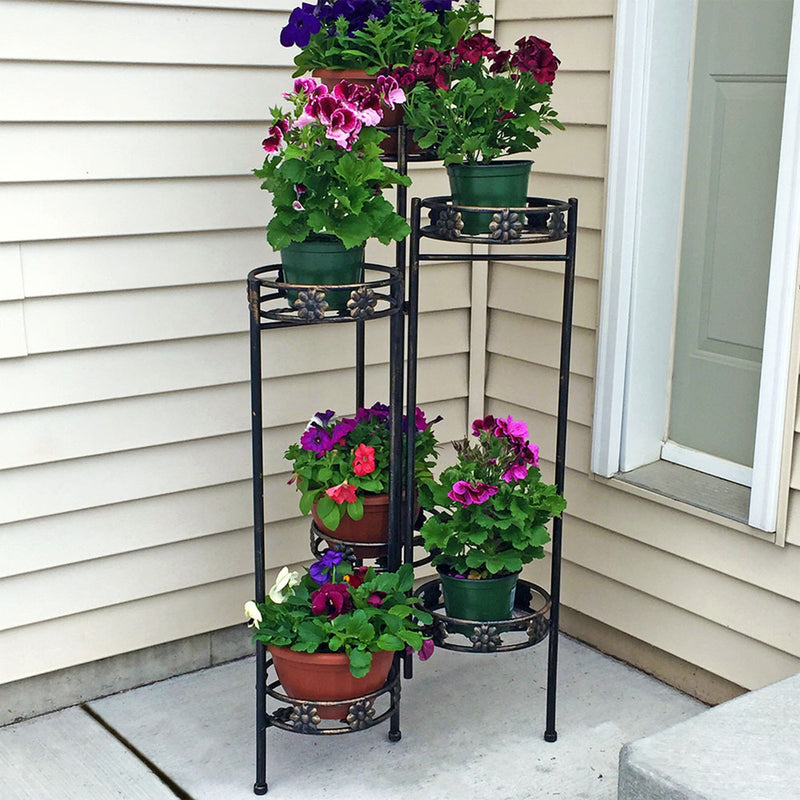 folding plant rack Sunnydaze 6-Tiered Folding Plant Flower Stand - 45-inches